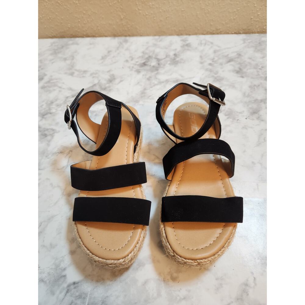 SODA Bryce Girls Black Open Toe Espadrille Platform Wedge Sandals‎ Size 13